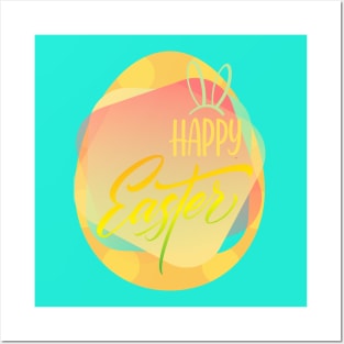 Happy Easter - Egg - Green - Rabbit ears Posters and Art